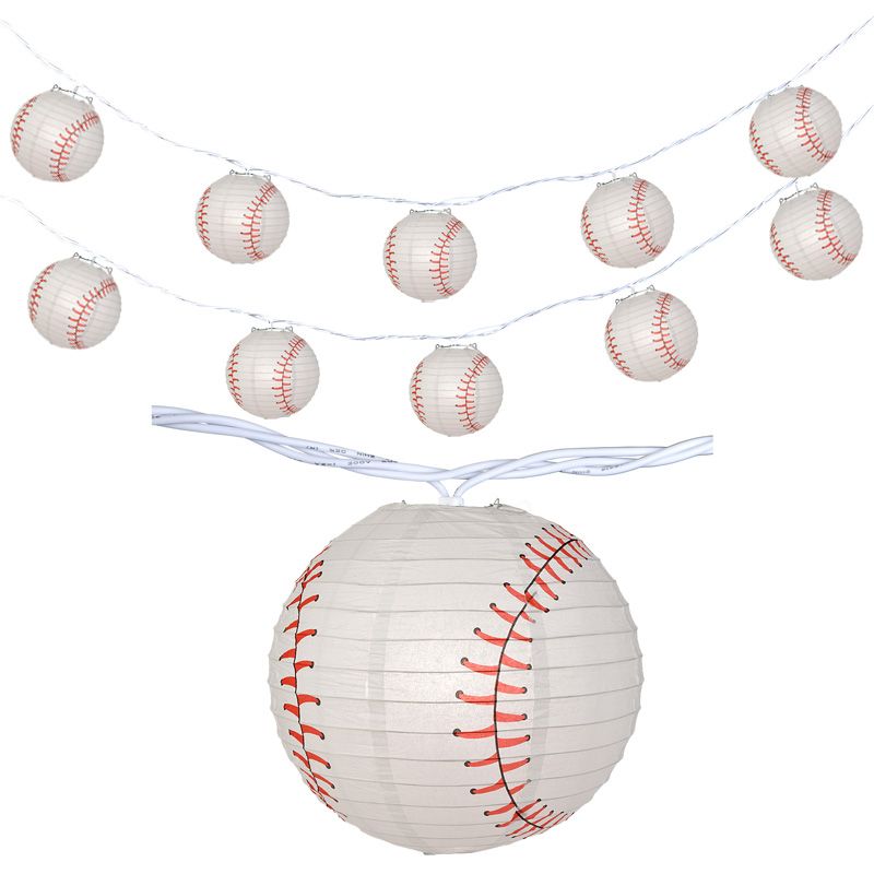 10 Socket Baseball Sports Round Paper Lantern Party String Lights (4&quot; Lanterns, Expandable) - PaperLanternStore.com - Paper Lanterns, Decor, Party Lights &amp; More