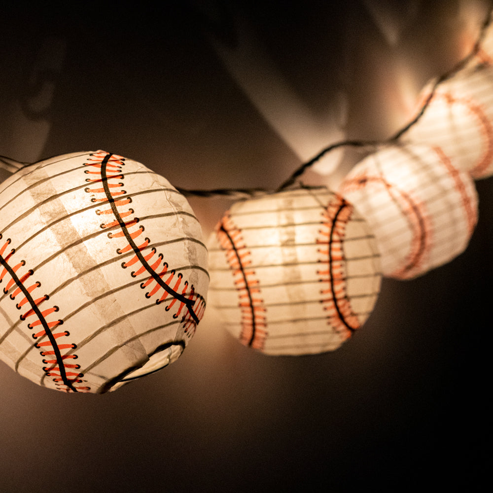 10 Socket Baseball Sports Round Paper Lantern Party String Lights (4&quot; Lanterns, Expandable) - PaperLanternStore.com - Paper Lanterns, Decor, Party Lights &amp; More