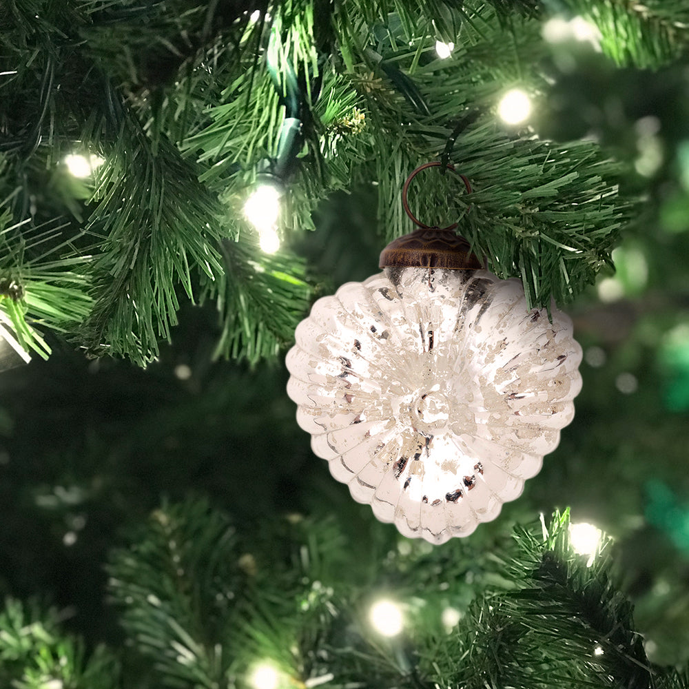2.25&quot; Silver Viola Mercury Glass Heart Ornament Christmas Tree Decoration - PaperLanternStore.com - Paper Lanterns, Decor, Party Lights &amp; More