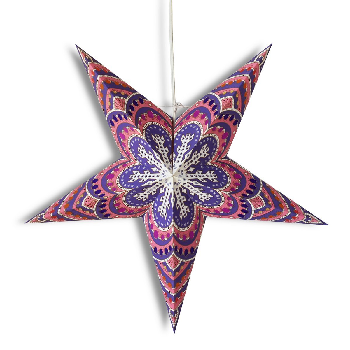 3-PACK + Cord | 24&quot; Purple Snowflake Paper Star Lantern and Lamp Cord Hanging Decoration - PaperLanternStore.com - Paper Lanterns, Decor, Party Lights &amp; More