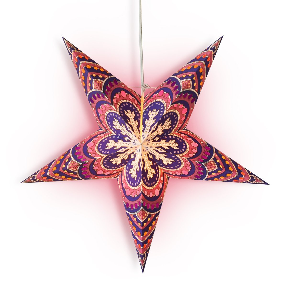 3-PACK + Cord | 24&quot; Purple Snowflake Paper Star Lantern and Lamp Cord Hanging Decoration - PaperLanternStore.com - Paper Lanterns, Decor, Party Lights &amp; More