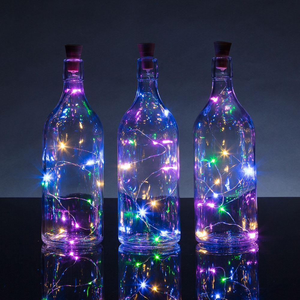 3 Pack | 3 Ft 10 Super Bright RGB LED Solar Operated Wine Bottle lights With Cork DIY Fairy String Light For Home Wedding Party Decoration - PaperLanternStore.com - Paper Lanterns, Decor, Party Lights &amp; More