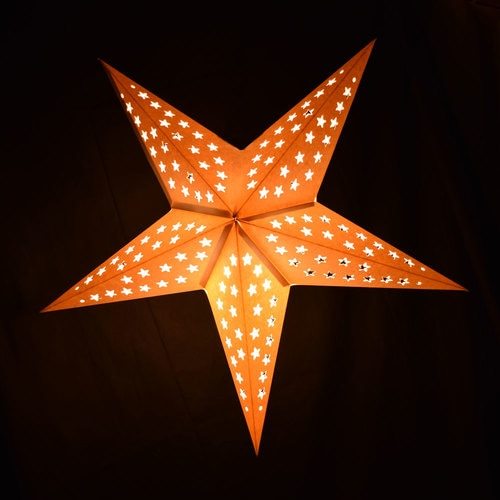 3-PACK + Cord | White Starry Night 24&quot; Illuminated Paper Star Lanterns and Lamp Cord Hanging Decorations - PaperLanternStore.com - Paper Lanterns, Decor, Party Lights &amp; More