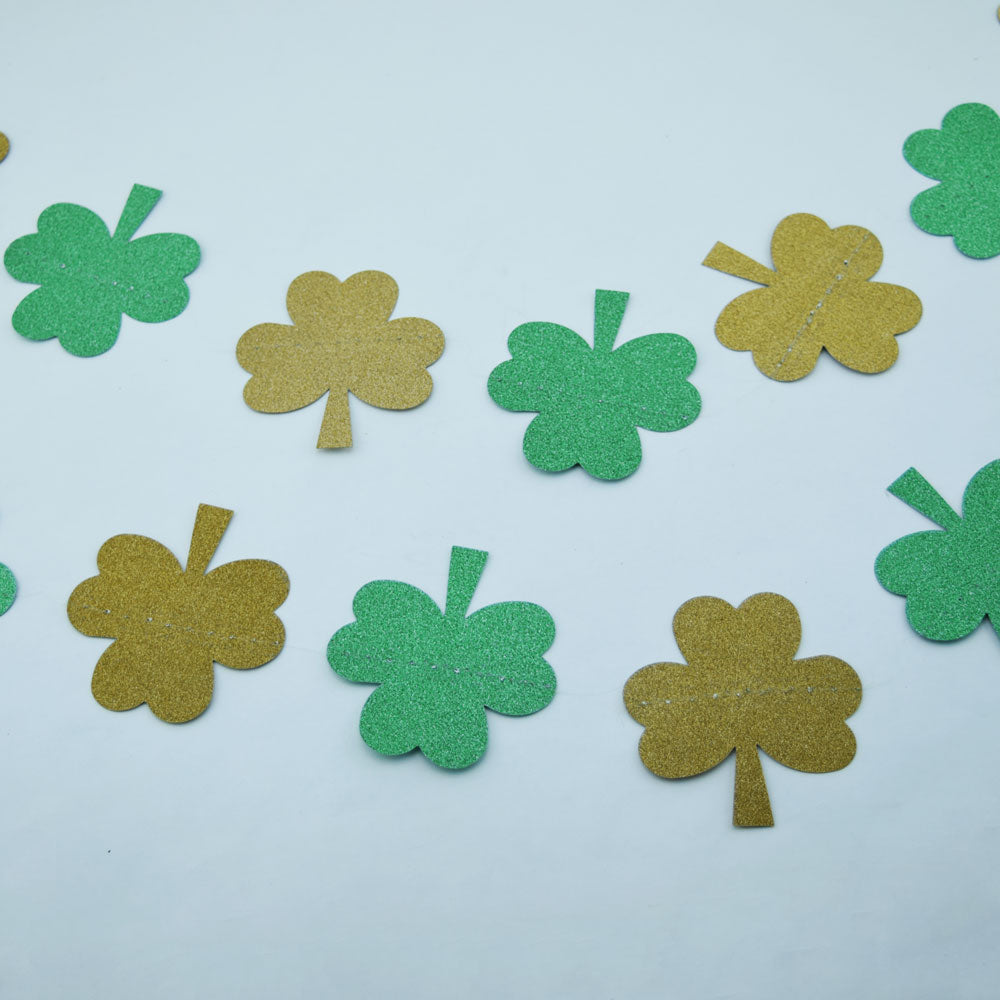 St. Patrick&#39;s Day Glitter Gold and Green Shamrock Garland Banner (9.5FT) - PaperLanternStore.com - Paper Lanterns, Decor, Party Lights &amp; More