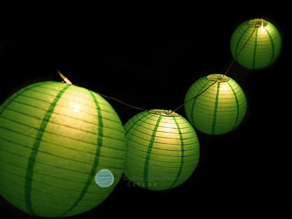 MoonBright 12&quot; Green Paper Lantern String Light Set (10-PACK Combo Kit) - PaperLanternStore.com - Paper Lanterns, Decor, Party Lights &amp; More