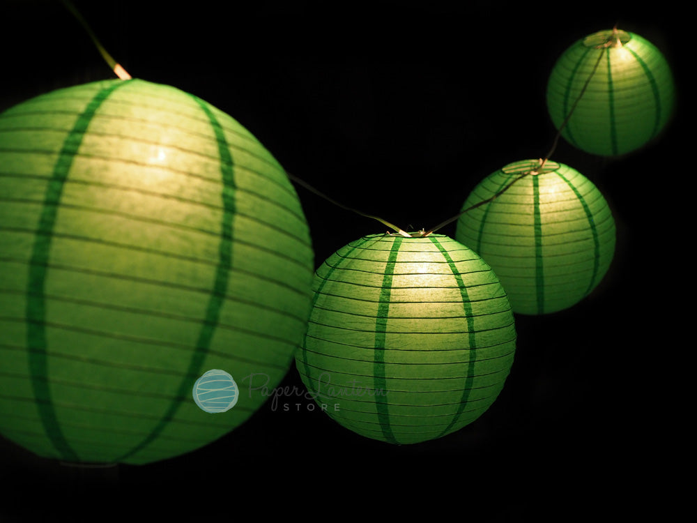 MoonBright 12&quot; Green Paper Lantern String Light Set (10-PACK Combo Kit) - PaperLanternStore.com - Paper Lanterns, Decor, Party Lights &amp; More