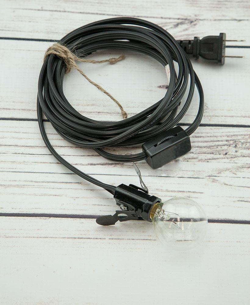 Extra-Long Star Lantern Black Mini Socket Pendant Light Lamp Cord, E12 Base, Switch, 25 Ft - Electrical Swag Light Kit