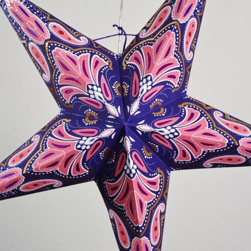 3-PACK + Cord | Plum Purple Flamenco Glitter 24" Illuminated Paper Star Lanterns and Lamp Cord Hanging Decorations - PaperLanternStore.com - Paper Lanterns, Decor, Party Lights & More