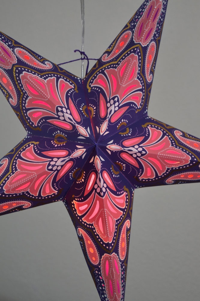 24" Pink / Purple Flemenco Glitter Paper Star Lantern, Hanging - PaperLanternStore.com - Paper Lanterns, Decor, Party Lights & More