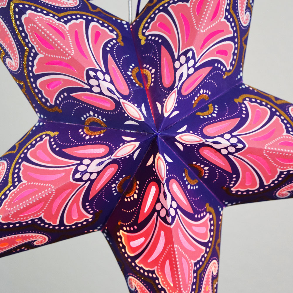 24" Pink / Purple Flemenco Glitter Paper Star Lantern, Hanging - PaperLanternStore.com - Paper Lanterns, Decor, Party Lights & More