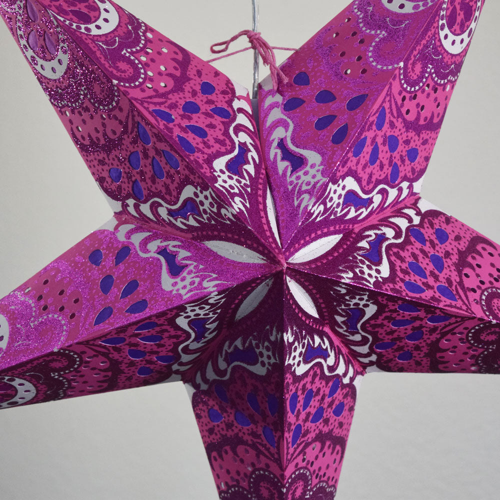 24" Pink Heart's Desire Glitter Paper Star Lantern, Hanging - PaperLanternStore.com - Paper Lanterns, Decor, Party Lights & More