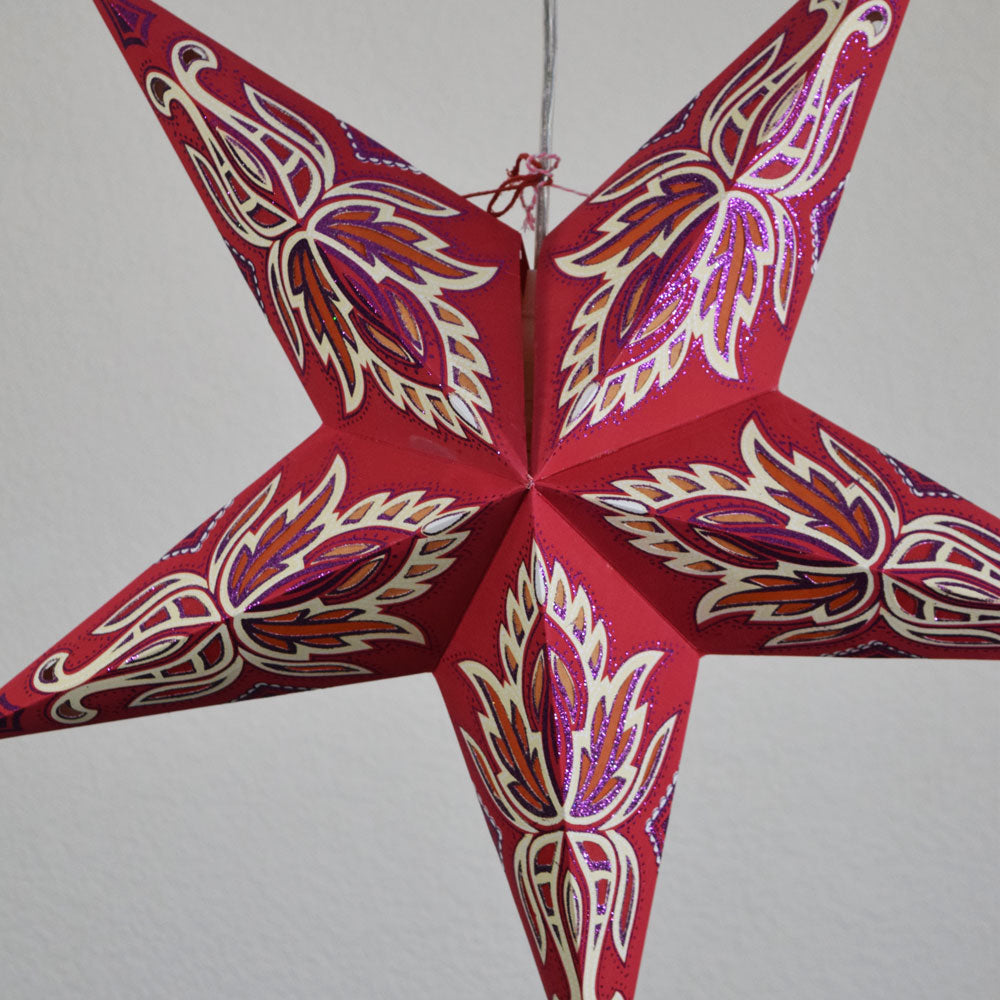 24&quot; Red / Vanilla Cream Lotus Glitter Paper Star Lantern, Hanging - PaperLanternStore.com - Paper Lanterns, Decor, Party Lights &amp; More