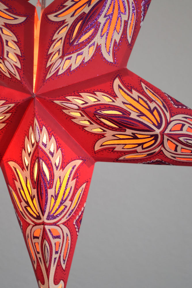 24&quot; Red / Vanilla Cream Lotus Glitter Paper Star Lantern, Hanging - PaperLanternStore.com - Paper Lanterns, Decor, Party Lights &amp; More