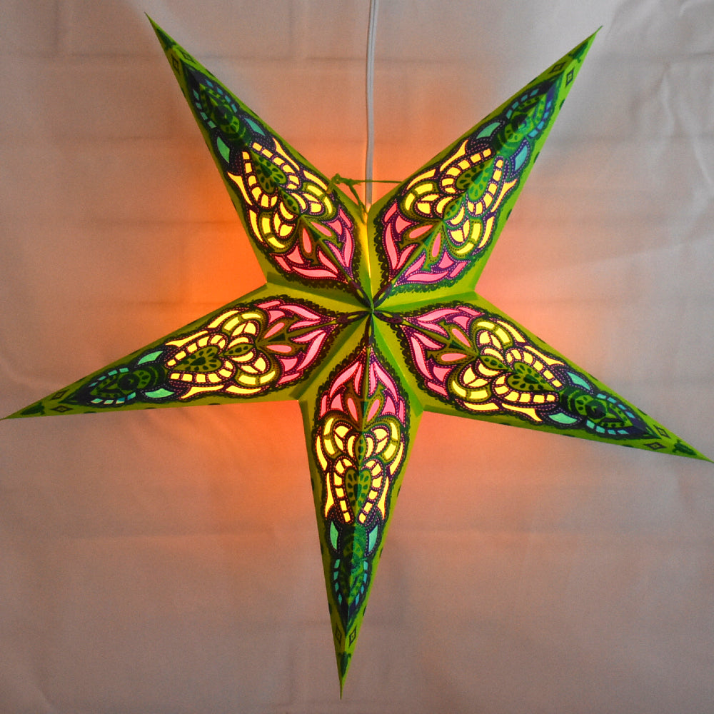 24&quot; Green / Purple Meditation Glitter Paper Star Lantern, Hanging - PaperLanternStore.com - Paper Lanterns, Decor, Party Lights &amp; More