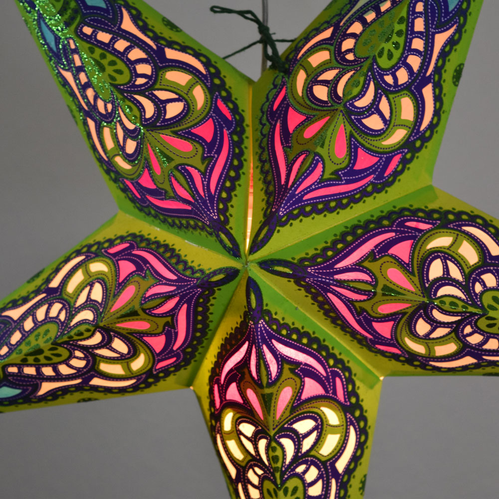 24&quot; Green / Purple Meditation Glitter Paper Star Lantern, Hanging - PaperLanternStore.com - Paper Lanterns, Decor, Party Lights &amp; More