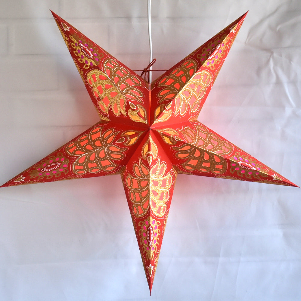 24" Red / Gold Monarch Glitter Paper Star Lantern, Hanging - PaperLanternStore.com - Paper Lanterns, Decor, Party Lights & More
