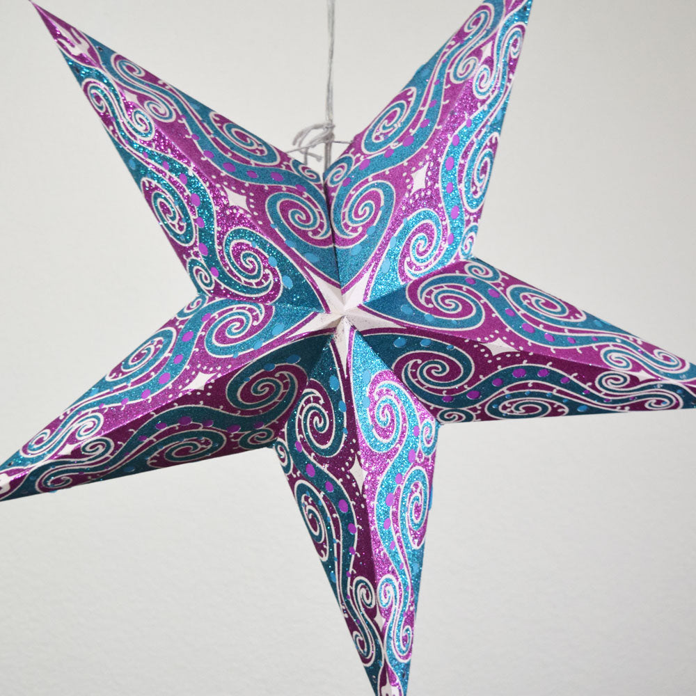 24&quot; Magenta Purple Pink Mouri Glitter Paper Star Lantern, Hanging - PaperLanternStore.com - Paper Lanterns, Decor, Party Lights &amp; More