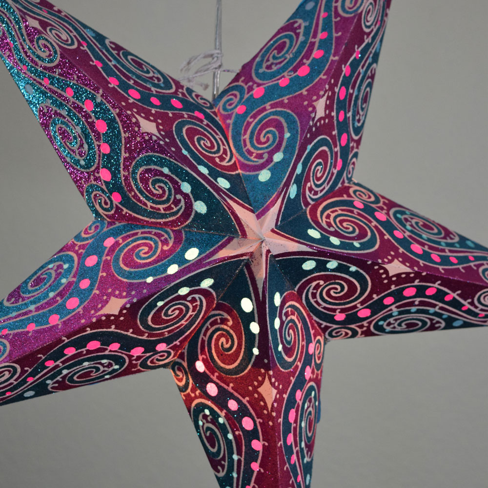 24" Magenta Purple Pink Mouri Glitter Paper Star Lantern, Hanging - PaperLanternStore.com - Paper Lanterns, Decor, Party Lights & More