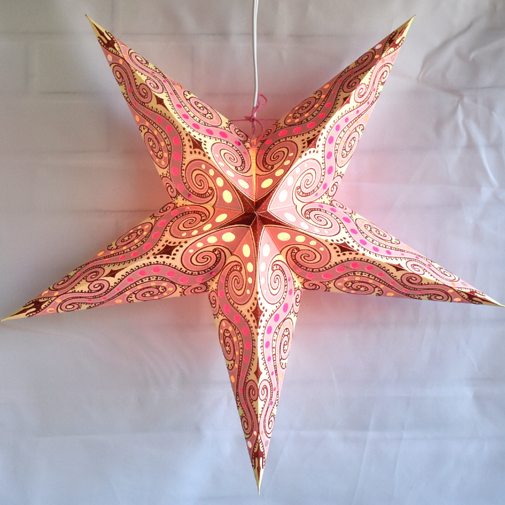 24" Vanilla Pink / Red Mouri Glitter Paper Star Lantern, Hanging - PaperLanternStore.com - Paper Lanterns, Decor, Party Lights & More