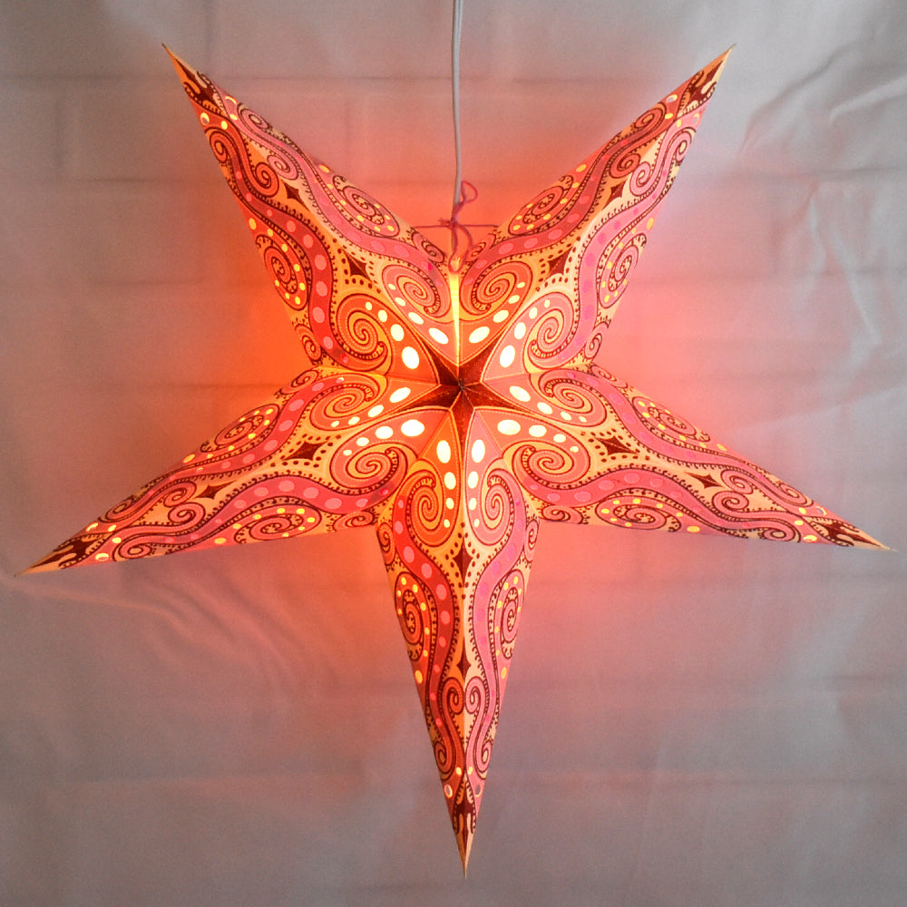24&quot; Vanilla Pink / Red Mouri Glitter Paper Star Lantern, Hanging - PaperLanternStore.com - Paper Lanterns, Decor, Party Lights &amp; More