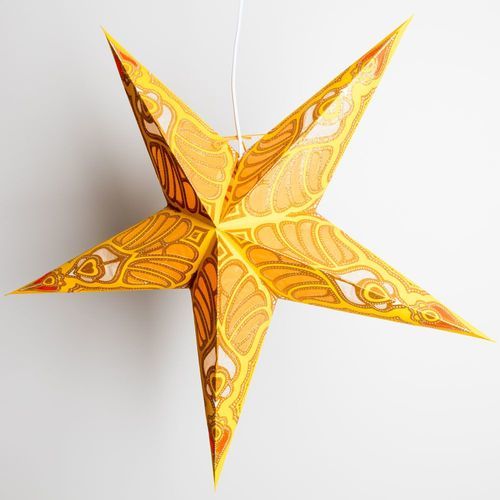 3-PACK + Cord | Yellow Parrot Glitter 24&quot; Illuminated Paper Star Lanterns and Lamp Cord Hanging Decorations - PaperLanternStore.com - Paper Lanterns, Decor, Party Lights &amp; More