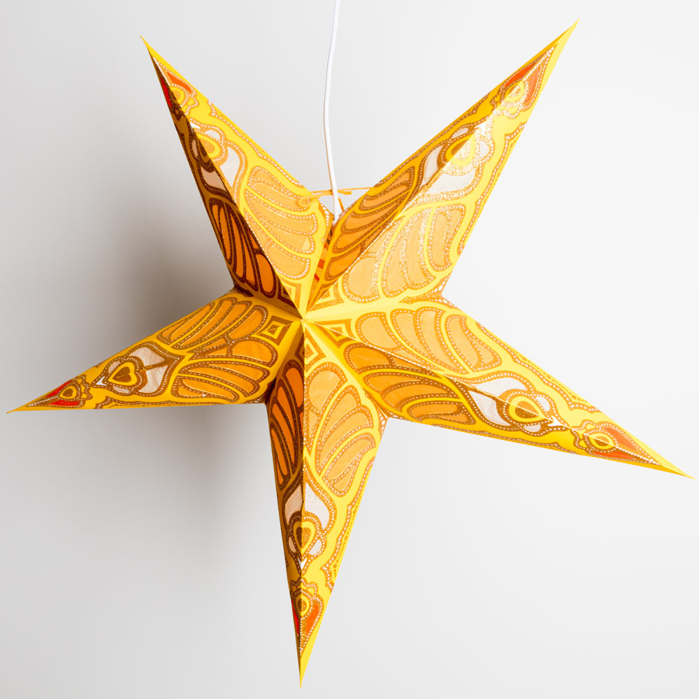 24" Yellow Parrot Glitter Paper Star Lantern, Hanging - PaperLanternStore.com - Paper Lanterns, Decor, Party Lights & More