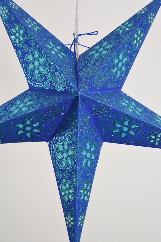 24&quot; Dark Blue / Green Winds Glitter Paper Star Lantern, Hanging - PaperLanternStore.com - Paper Lanterns, Decor, Party Lights &amp; More