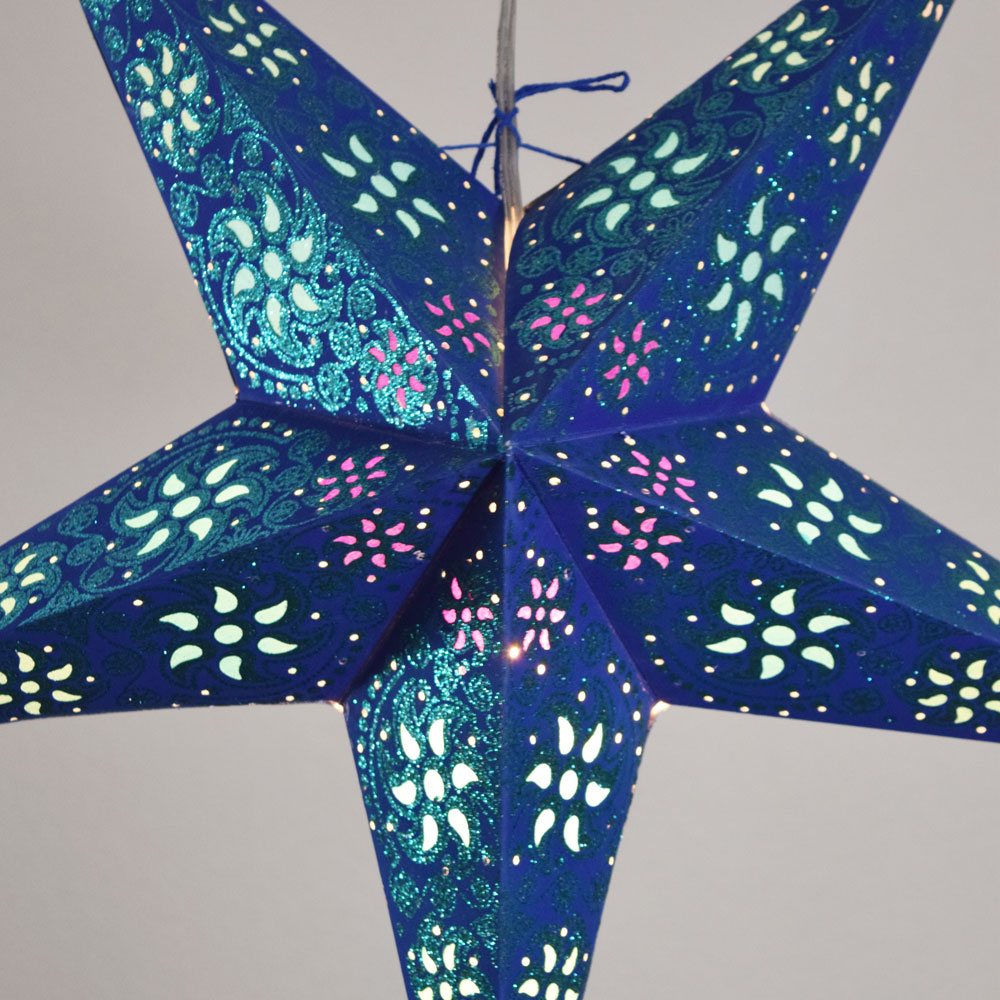 24&quot; Dark Blue / Green Winds Glitter Paper Star Lantern, Hanging - PaperLanternStore.com - Paper Lanterns, Decor, Party Lights &amp; More