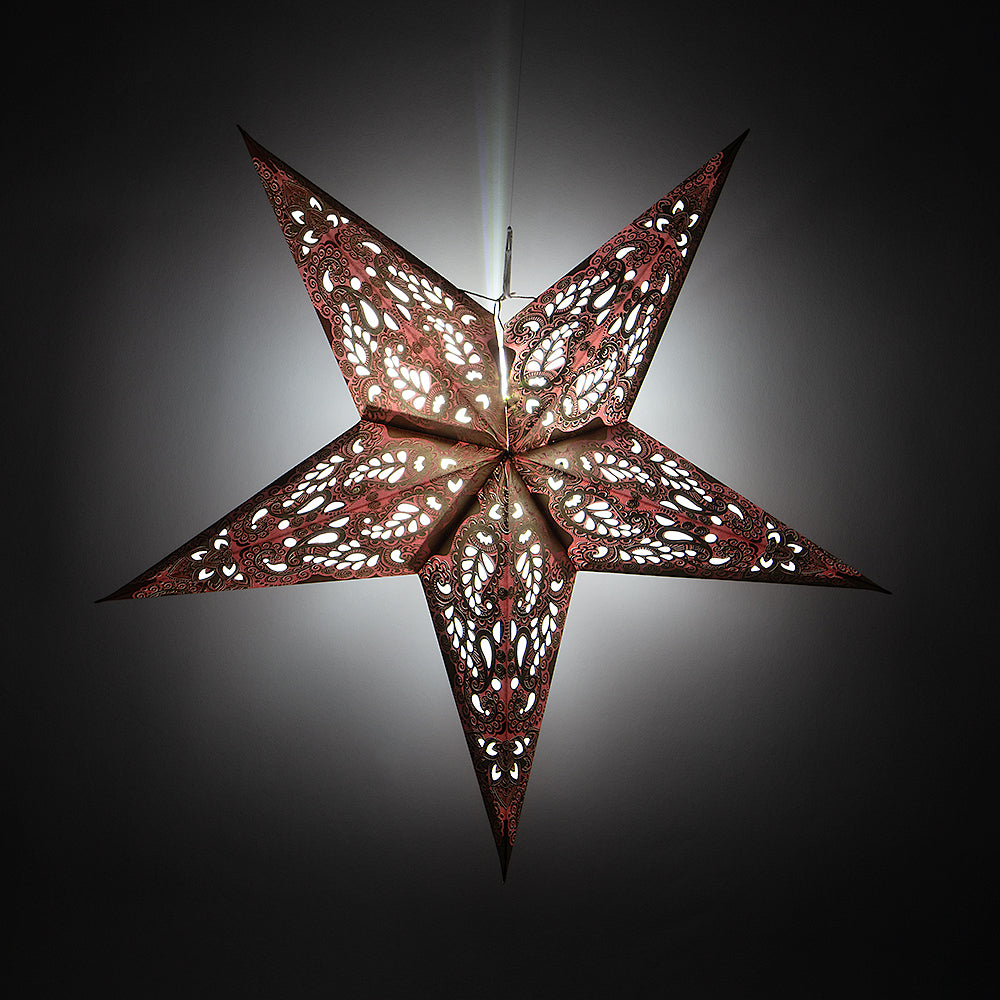 24&quot; Gold and Pink Paisley Paper Star Lantern, Hanging - PaperLanternStore.com - Paper Lanterns, Decor, Party Lights &amp; More