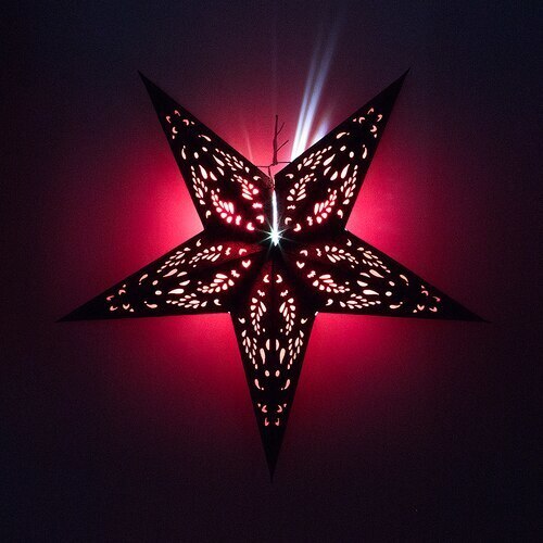 3-PACK + Cord | Red Lace Paisley 24&quot; Illuminated Paper Star Lanterns and Lamp Cord Hanging Decorations - PaperLanternStore.com - Paper Lanterns, Decor, Party Lights &amp; More