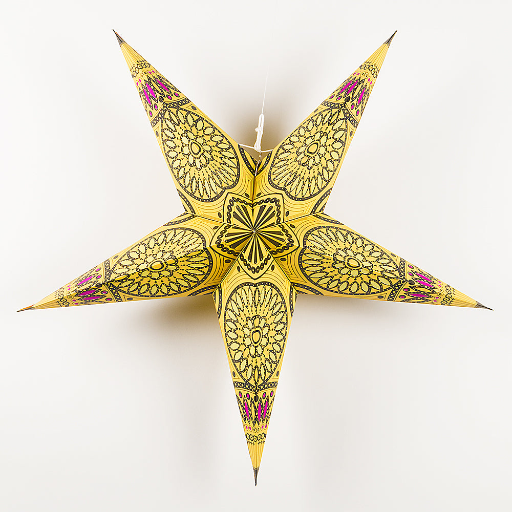24" Yellow w/ Window Paper Star Lantern, Chinese Hanging Wedding & Party Decoration - PaperLanternStore.com - Paper Lanterns, Decor, Party Lights & More