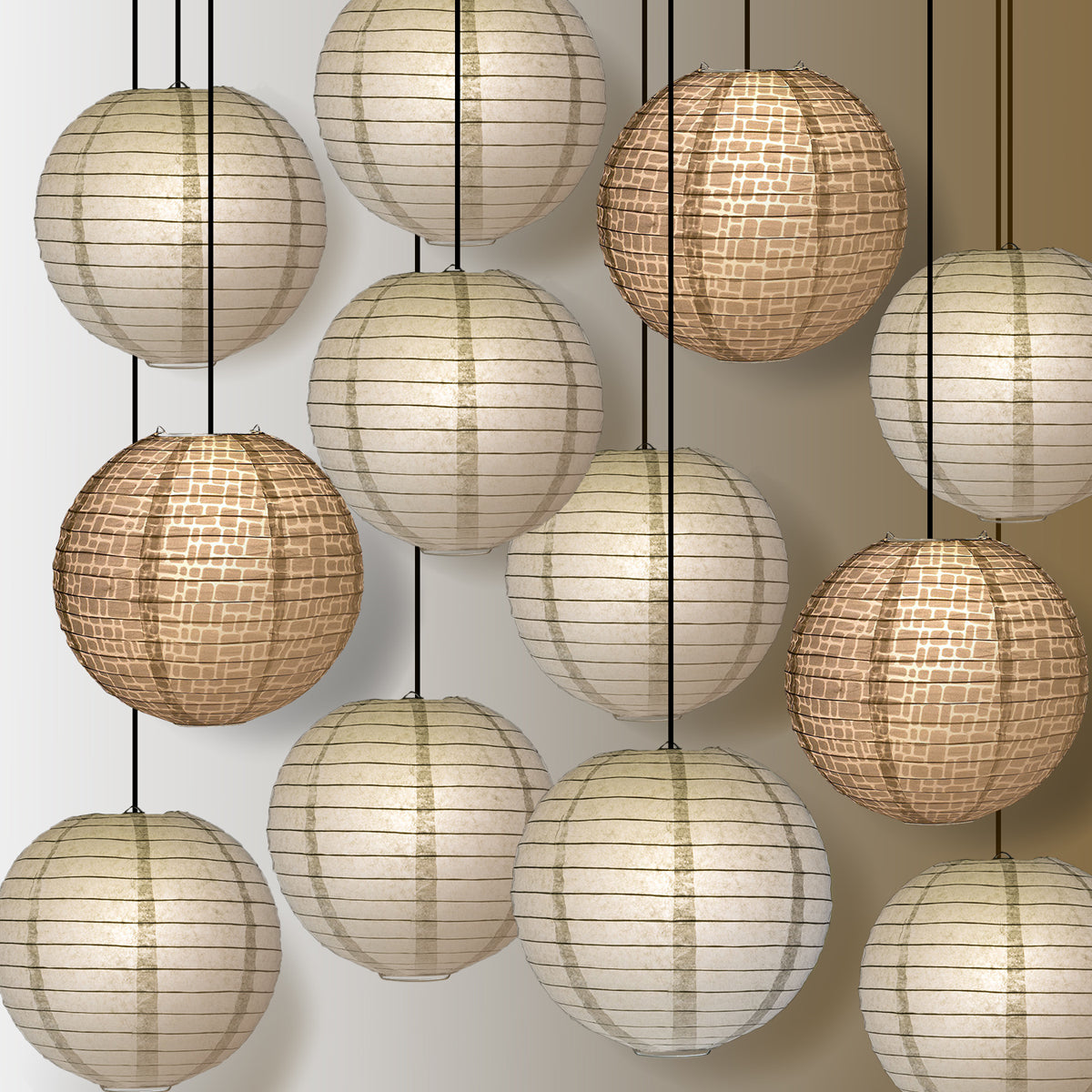Premium 12-Piece Stone Gray Paper Lantern Party Pack Set - PaperLanternStore.com - Paper Lanterns, Decor, Party Lights & More