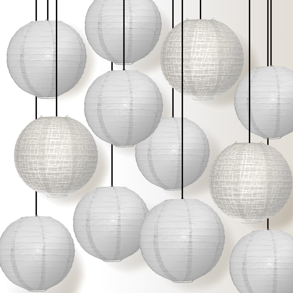Premium 12-Piece Stone Gray Paper Lantern Party Pack Set - PaperLanternStore.com - Paper Lanterns, Decor, Party Lights & More
