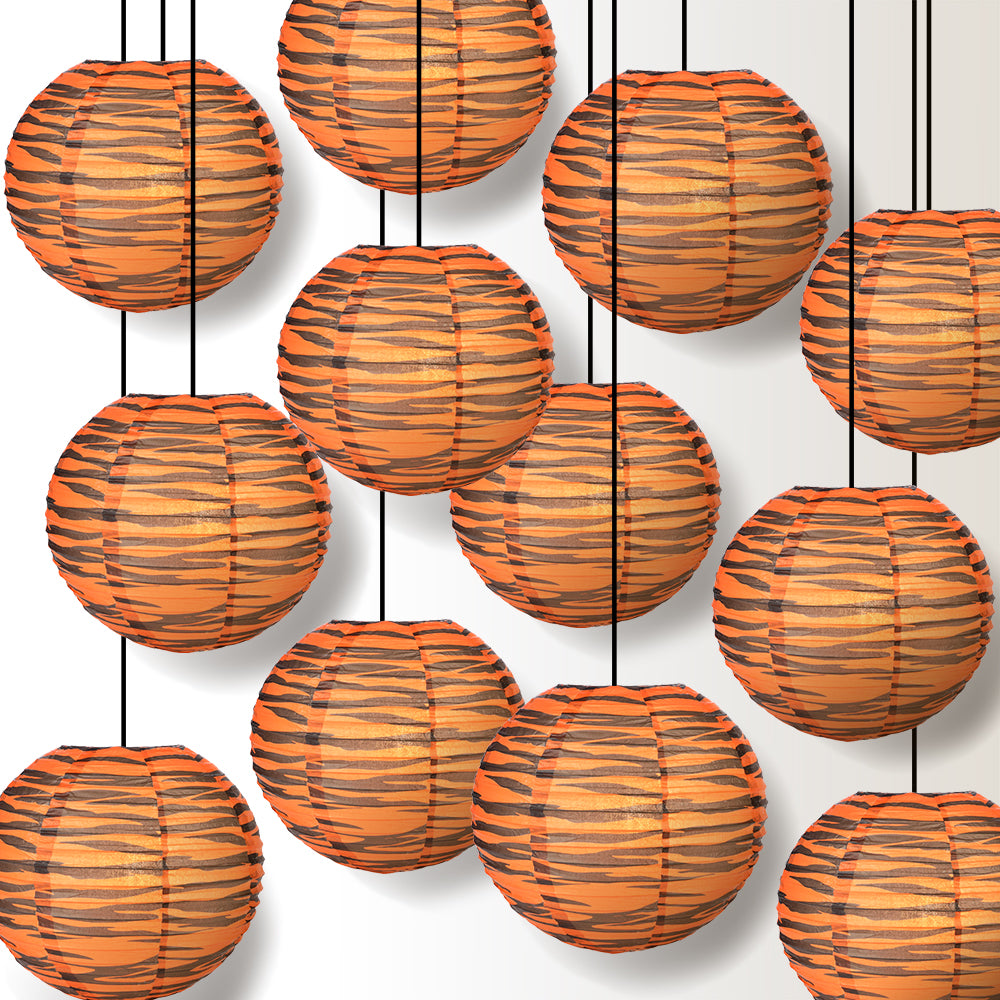 12 PACK | 14" Tiger Print Paper Lantern - PaperLanternStore.com - Paper Lanterns, Decor, Party Lights & More