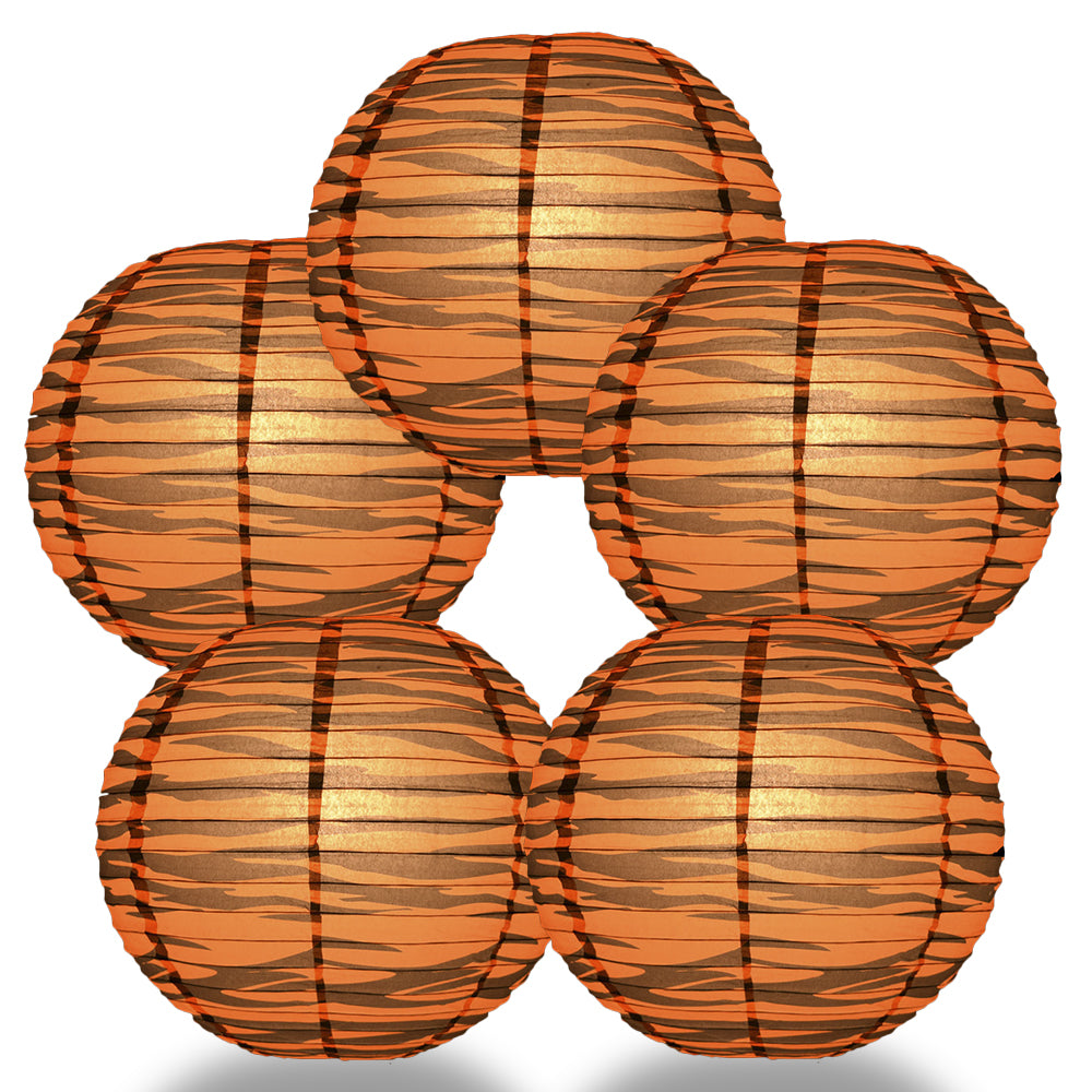 5 PACK | 14" Tiger Print Paper Lantern - PaperLanternStore.com - Paper Lanterns, Decor, Party Lights & More