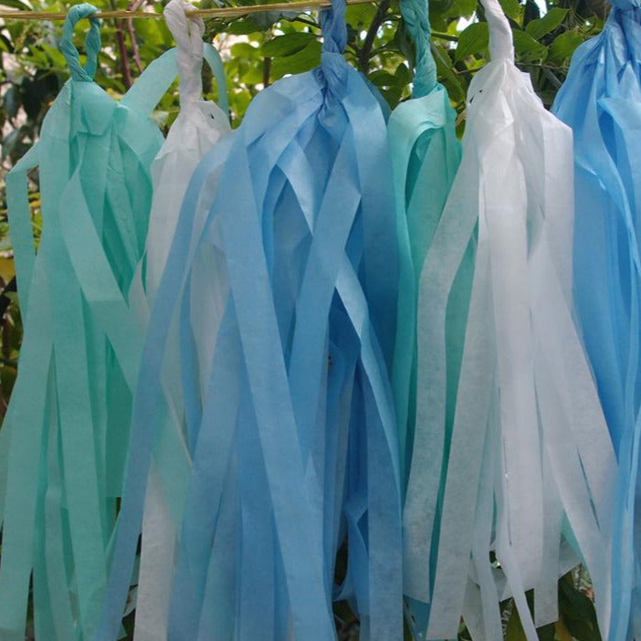 Tissue Paper Tassel Garland Kit - Sea Mix - PaperLanternStore.com - Paper Lanterns, Decor, Party Lights &amp; More