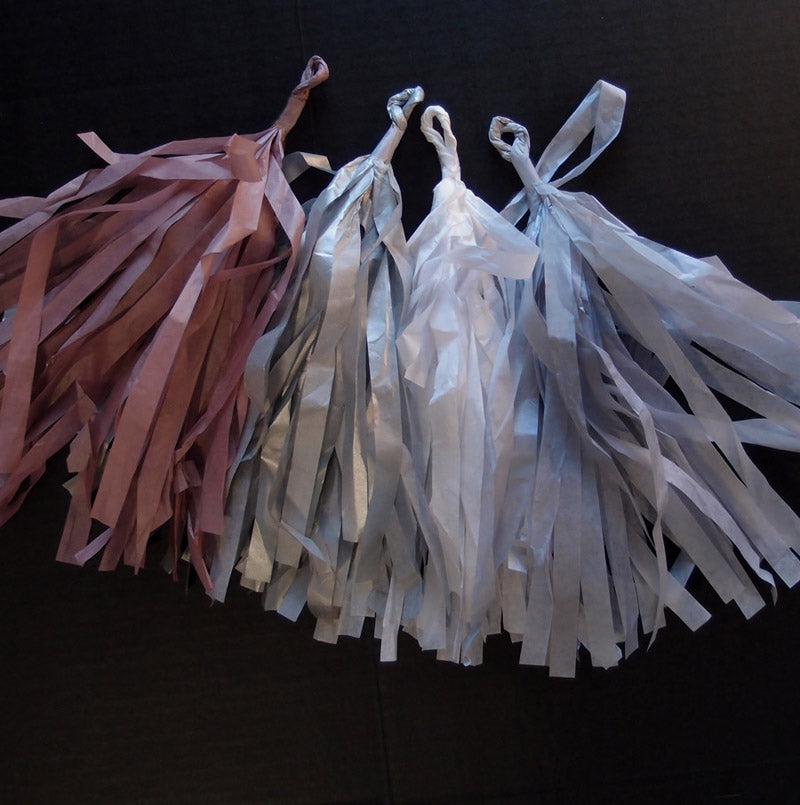 Tissue Paper Tassel Garland Kit - Silver Party (Silver, Gray, White, Light Rose) - PaperLanternStore.com - Paper Lanterns, Decor, Party Lights &amp; More