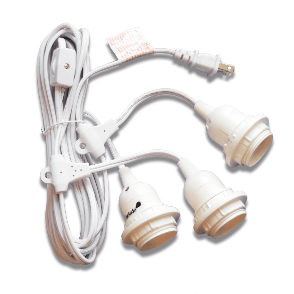 Triple Socket White Pendant Light Lamp Cord for Lanterns, Switch, 19 FT - PaperLanternStore.com - Paper Lanterns, Decor, Party Lights &amp; More