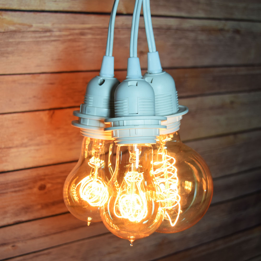 Triple Socket White Pendant Light Lamp Cord for Lanterns, Switch, 19 FT - PaperLanternStore.com - Paper Lanterns, Decor, Party Lights &amp; More