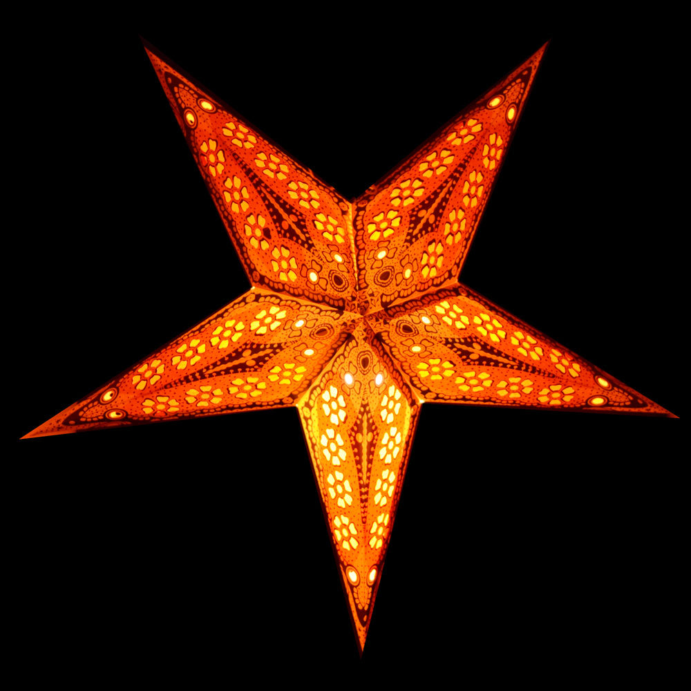 24" Yellow Flower Cut Paper Star Lantern, Chinese Hanging Wedding & Party Decoration - PaperLanternStore.com - Paper Lanterns, Decor, Party Lights & More