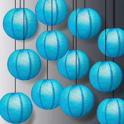 5 PACK | 12&quot; Turquoise Blue Fine Line Premium Even Ribbing Paper Lanterns - PaperLanternStore.com - Paper Lanterns, Decor, Party Lights &amp; More