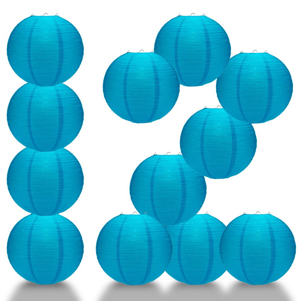 12 PACK | 12&quot; Turquoise Blue Fine Line Premium Even Ribbing Paper Lantern, Extra Sturdy - PaperLanternStore.com - Paper Lanterns, Decor, Party Lights &amp; More