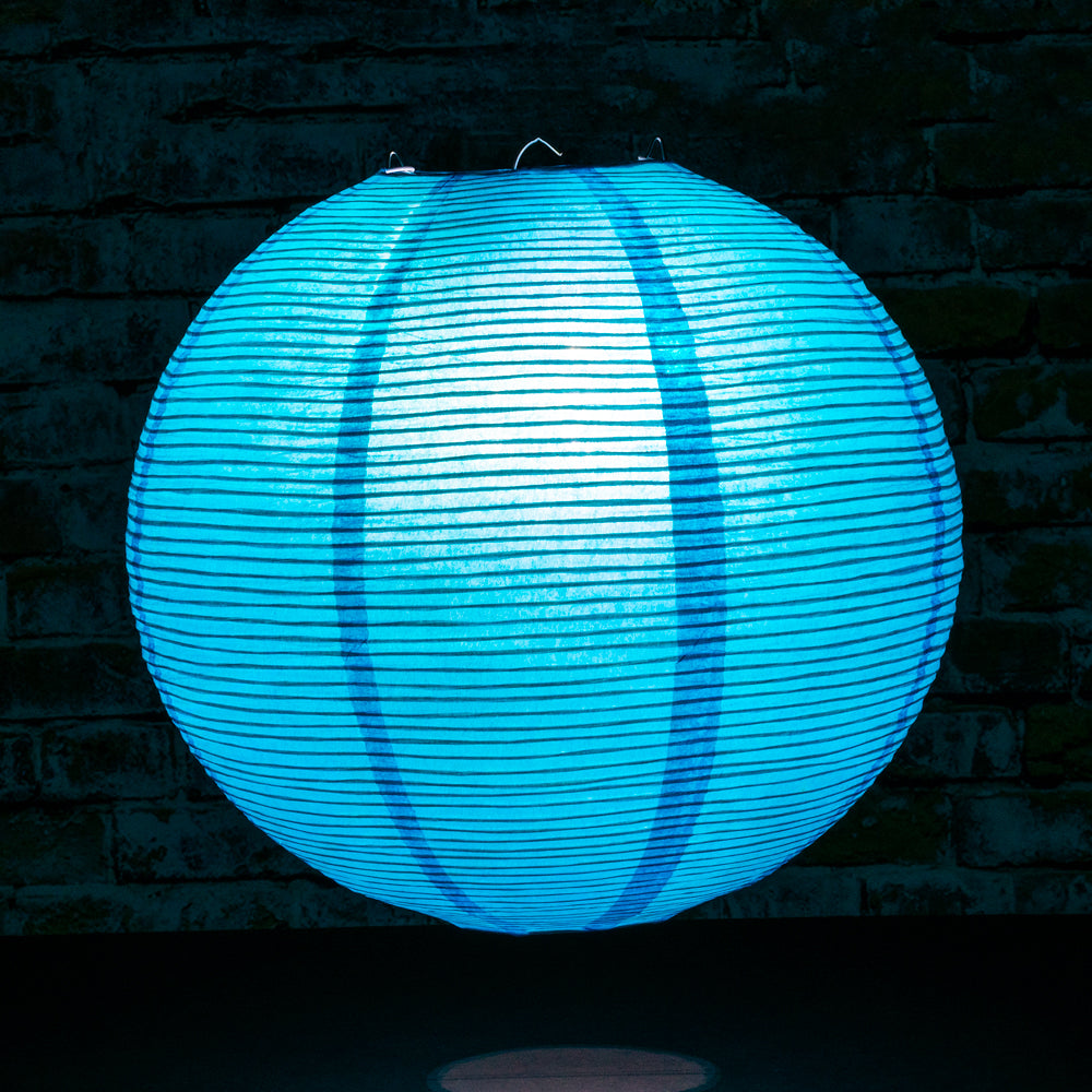12" Turquoise Blue Fine Line Premium Even Ribbing Paper Lantern, Extra Sturdy - PaperLanternStore.com - Paper Lanterns, Decor, Party Lights & More