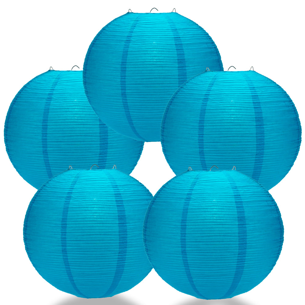 5 PACK | 12&quot; Turquoise Blue Fine Line Premium Even Ribbing Paper Lanterns - PaperLanternStore.com - Paper Lanterns, Decor, Party Lights &amp; More