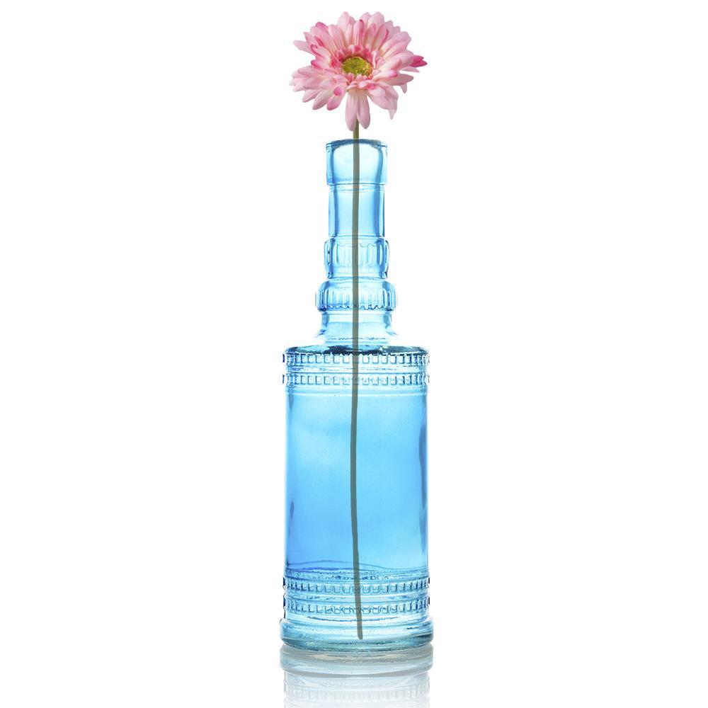 Vintage Romance Turquoise Blue Vintage Glass Bottles Set - (6 Pack, Assorted Designs)
