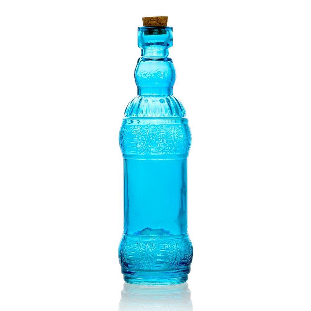 Vintage Romance Turquoise Blue Vintage Glass Bottles Set - (6 Pack, Assorted Designs)