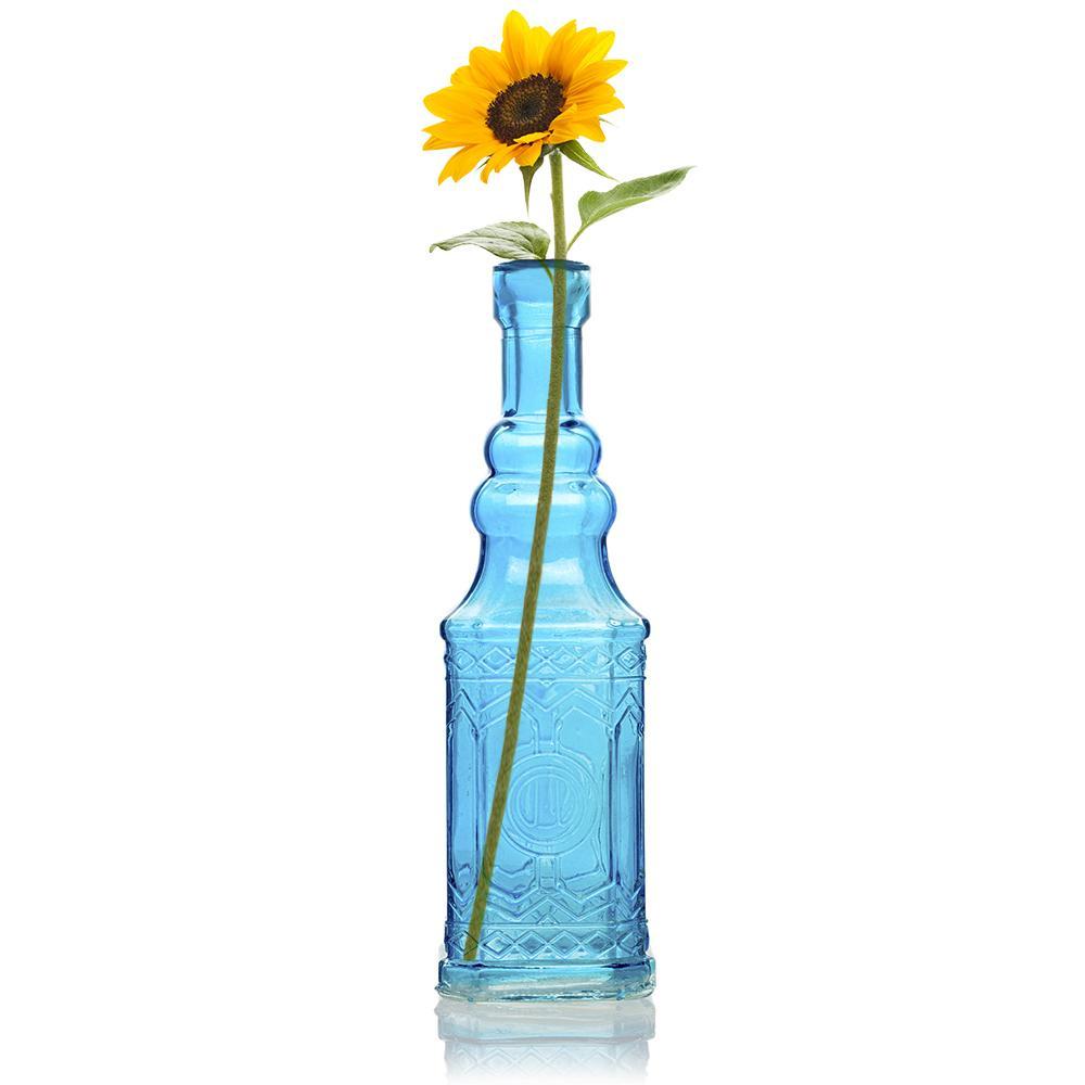 Vintage Romance Turquoise Blue Vintage Glass Bottles Set - (6 Pack, Assorted Designs)