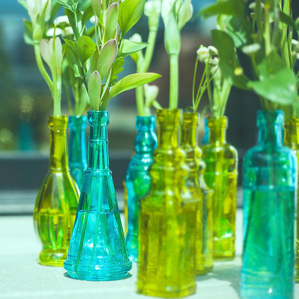 3 Pack | 6.6&quot; Marguerite Turquoise Vintage Glass Bottle with Cork - DIY Wedding Flower Bud Vases - PaperLanternStore.com - Paper Lanterns, Decor, Party Lights &amp; More