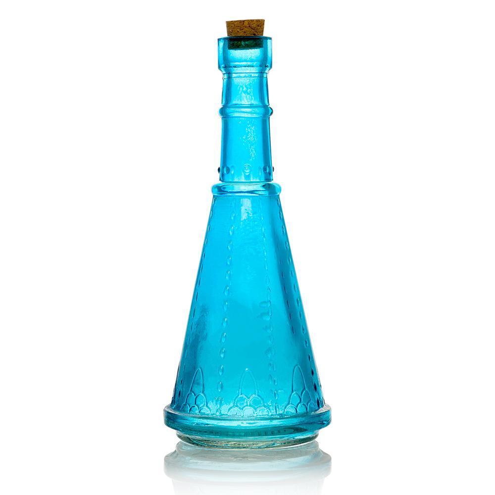 Vintage Romance Turquoise Blue Vintage Glass Bottles Set - (6 Pack, Assorted Designs)