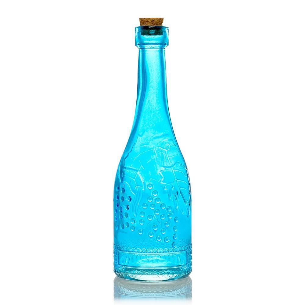 Shabby Chic Turquoise Blue Vintage Glass Bottles Set - (5 Pack, Assorted Designs)